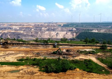 Garzweiler Almanya 'sında enerji için kömür kazanmak için linyit madenciliği panoraması