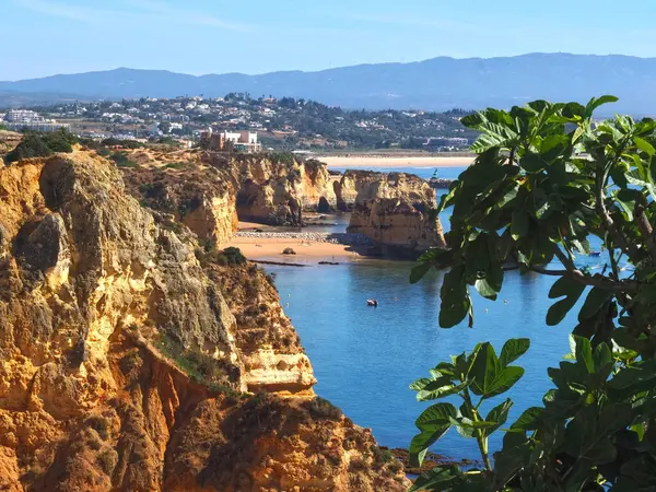 stock image hiking from beach praia de dona ana in Lagos, Portuhgal, to ponta de Piedade on new wooden broadwalks