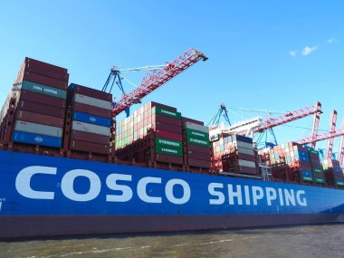 Container ship Cosco shipping at the port of Hamburg at terminal tollerort in Germany clipart