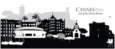 Cannes, Fransa 'nın ufuk çizgisi şehir manzarasının vektör illüstrasyonu