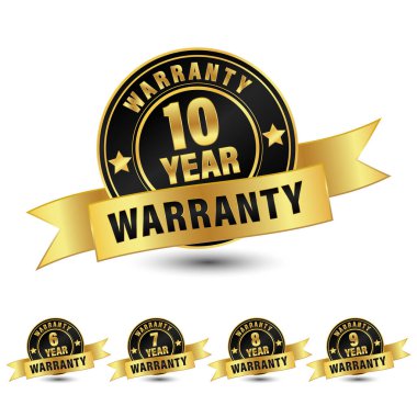6, 7, 8, 9, 10 yıllık rozet, altın ve siyah stil tahsilat, beyaz arka planda izole edilmiş garanti logosu seti, vektör altın garanti ve illüstrasyon.