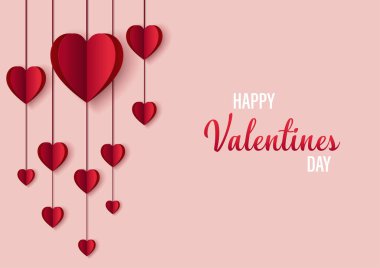 Kalp şeklinde kağıt kesikli sevgililer günü arkaplanı. Vektör çizimi. Satış konsepti için yaratıcı tasarım, kupon şablonu, posterler, broşür.