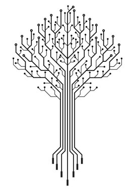 Ağaç veri ağı teknolojisi beyaz arka planda izole edildi. Teknoloji ağacı devre kartı internet bağlantısı. Hi-Tech arka plan tasarımı. Bilgisayar mühendisliği donanım sistemi. Büyük Veri.