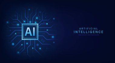 Yapay zeka teknolojisi devre kartı. Teknoloji soyut geçmişi. Web için fütüristik konsept teknoloji sanat çalışması, afiş şablonu. Büyük veriler ve makine öğrenimi. Vektör illüstrasyonu