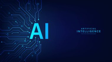 Yapay zeka soyut arka plan fütüristik Hitech tarzı, Teknoloji konsept tasarımı, makine öğrenimi ve çip üretimi, pankart ve web şablonu için Vektör çizimi.