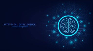 Devre kartlarındaki beyin devresi, yapay zeka soyut arka plan. Teknoloji konsept tasarımı, makine öğrenme ve çip üretimi, pankart ve web şablonu için vektör çizimi.