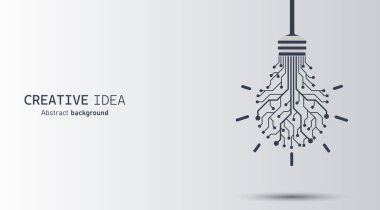 Ampul devresi, icatlar soyut arkaplan. Yaratıcı fikir, patent, dijital çözüm, gelecekteki teknoloji konsepti. İş fikri, ilham, beyin fırtınası, yaratıcılık. Vektör ve illüstrasyon.