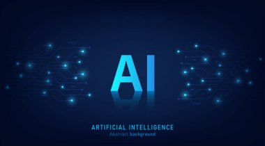 Yapay zeka soyut arka plan fütüristik Hitech tarzı, Teknoloji konsept tasarımı, makine öğrenimi ve çip üretimi, pankart ve web şablonu için Vektör çizimi.