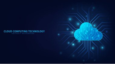 İnternet ve siber teknoloji teknolojisi bulut hesaplama teknolojisi. Mavi arka planda soyut bulut bağlantı teknolojisi. İnternet simgeleriyle bulut hesaplama ağı. Vektör ve Görüntü.