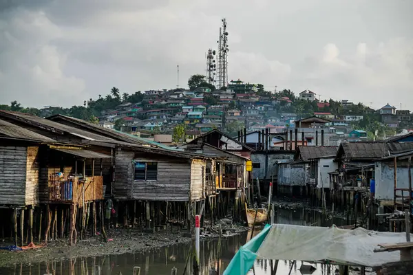 stock image Hillside Housing that climbs the hill with Colorful Houses and Antennas