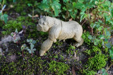 Oyuncak goril hayvanların vahşi doğada yavaşça yürüdükleri fotoğraflar.