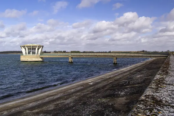 Grafham water reservoir pumping station huntingdon england. On a bright spring day.