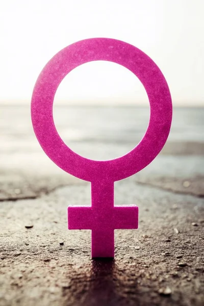 a pink female symbol on a beach