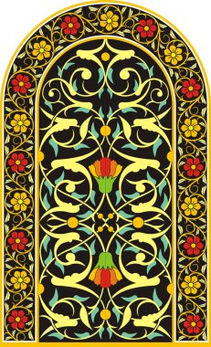 Hoş bir çiçek süsü, pürüzsüz siyah bir arkaplan, arka plan, dekorasyon, hat sanatı, davetiyeler, İslami süsler için iyi.