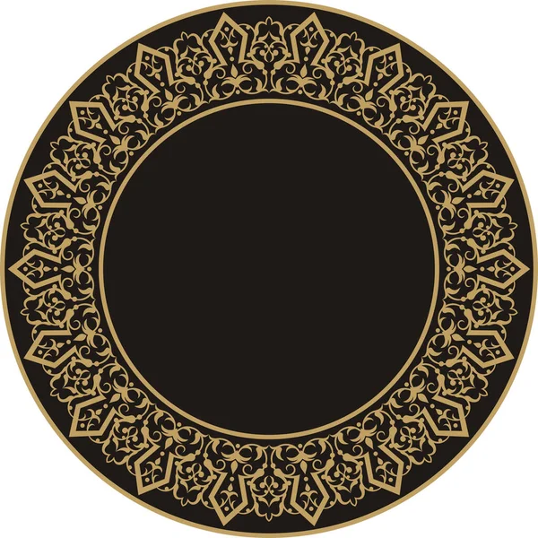 Dairesel çerçeve kenarlıkları için uygun dairesel süs deseni için vektör illüstrasyonu, merkezde metin girdisi ile kullanılan siyah arkaplan üzerinde altın rengi