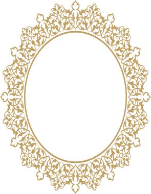 Çerçevede sınır süsü tasarımı için vektör çizimi, oval şekilli, altın rengi. Çerçeveler, dekorasyonlar ve kaligrafi için harika