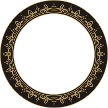 Yuvarlak çerçeve kenarlık süsü, altın rengi ve siyah arkaplan için vektör illüstrasyonu, merkeze yerleştirilmiş metin çerçevelerinde kullanıma uygun