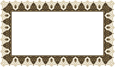 Çerçeve, sınır, köşe tasarım şablonu için vektör çizimi. Doğu tarzında elementler. Çiçek sınırı. Arap süsü. Davetiyeler, kaligrafi, kartlar, sertifikalar için süsleme.