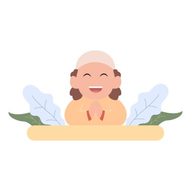 Basit yapraklı mutlu bayram kavramına sahip sevimli çizgi film karakterinin vektör çizimi