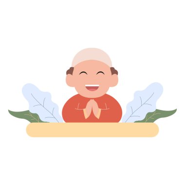 Basit yapraklı mutlu bayram kavramına sahip sevimli çizgi film karakterinin vektör çizimi