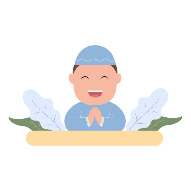 Basit yapraklı mutlu bayram kavramına sahip sevimli çizgi film karakterinin vektör çizimi