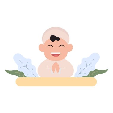 Basit yapraklı mutlu bayram kavramına sahip sevimli çizgi film karakterinin vektör çizimi