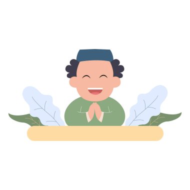 Basit yapraklı mutlu bayram kavramına sahip sevimli çizgi film karakterinin vektör çizimi