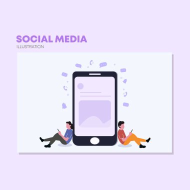 İniş sayfası sosyal medya şablonu akıllı telefonlu basit konsept insanları şablonu