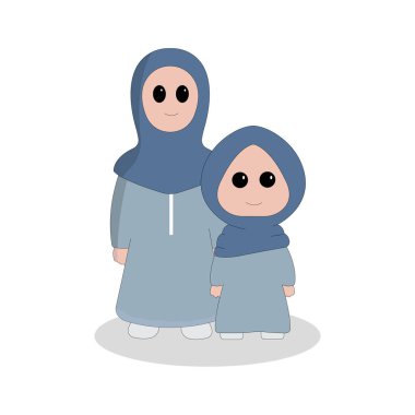 Karakter şirin Ramadhan konsepti mutlu Müslüman aile kutsal ayı kutluyor Ramadhan camii silüet vektör illüstrasyonu
