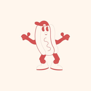 Çizgi film fast food ve içecek, etiketler harika komik yemek vektör karakterleri menü kafe restoranı için alıntılarla arka planda yemek.