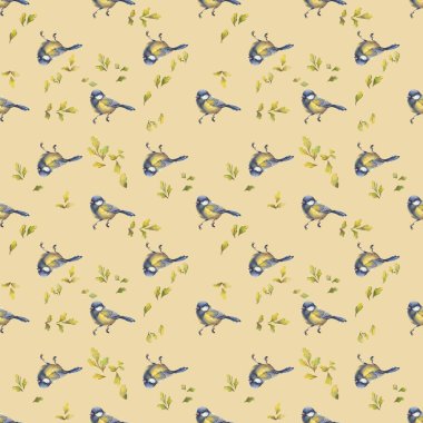 Duvar kağıdı ya da kağıt çiçek arkaplanı için düz desenli suluboya kuş biçimi