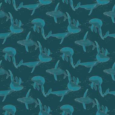 Okyanustaki kusursuz desenli balinalar karanlık bir sırtüstü inliyor.