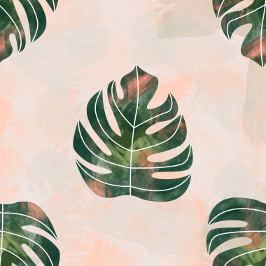 Pembe arka planda bir tropikal yaprak deseni