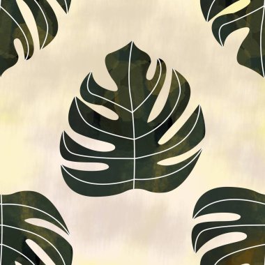 Bej arkaplanda yeşil yaprakların deseni