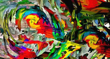 Stilize suluboya resimlerinin soyut psikedelik fraktal arka planı, kaotik olarak bulanık lekeler ve farklı boyut ve şekillerde boya darbeleri..