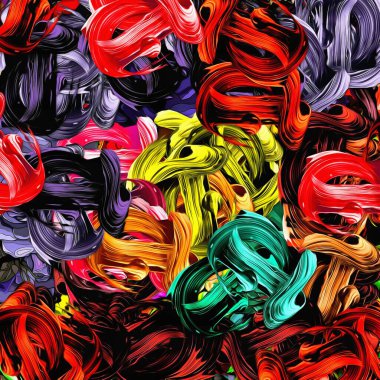 Stilize suluboya resimlerinin soyut psikedelik fraktal arka planı, kaotik olarak bulanık lekeler ve farklı boyut ve şekillerde boya darbeleri..