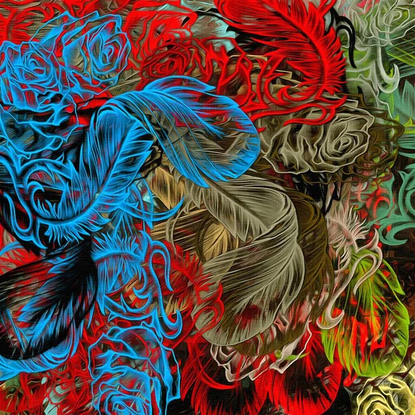 Abstraktní Psychedelické Fraktální Pozadí Stylizované Akvarelové Ilustrace Barevné Chaoticky Rozmazané — Stock fotografie