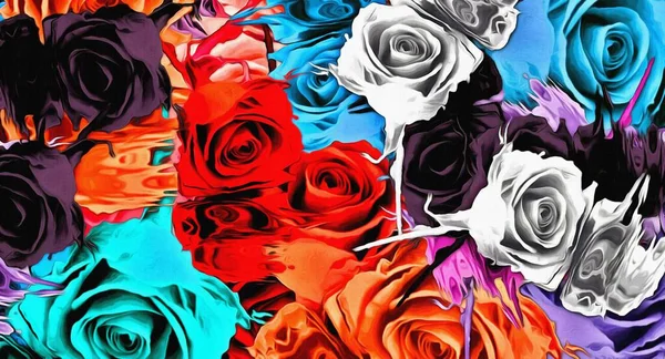 Компьютерная Графика Абстрактного Цветочного Психоделического Фона Стилизация Цветных Хаотических Наклеек — стоковое фото