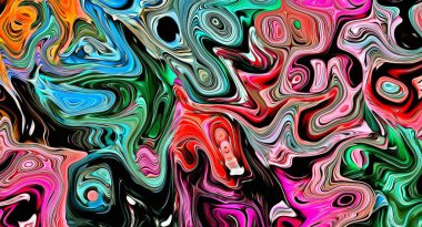 Stilize suluboya resimlerinin soyut psikedelik fraktal arka planı, kaotik olarak bulanık lekeler ve farklı boyut ve şekillerde boya darbeleri..