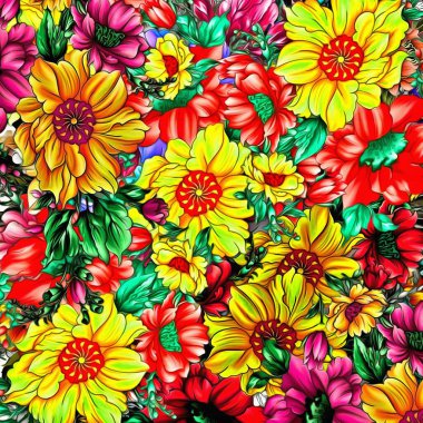 abstract floral psychedelic background stylization of colored chaotic stickers in the form of leaves..