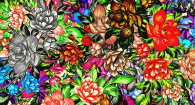 abstract floral psychedelic background stylization of colored chaotic stickers in the form of leaves..