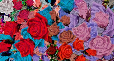 abstract floral psychedelic background stylization of colored chaotic stickers in the form of leaves..