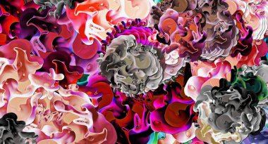 abstract floral psychedelic background stylization of colored chaotic stickers in the form of leaves..