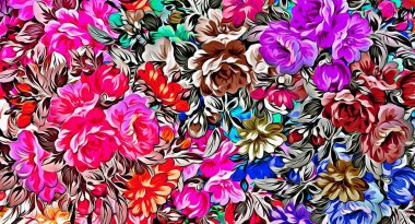 abstract floral psychedelic background stylization of colored chaotic stickers in the form of leaves..