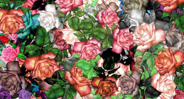 abstract floral psychedelic background stylization of colored chaotic stickers in the form of leaves..