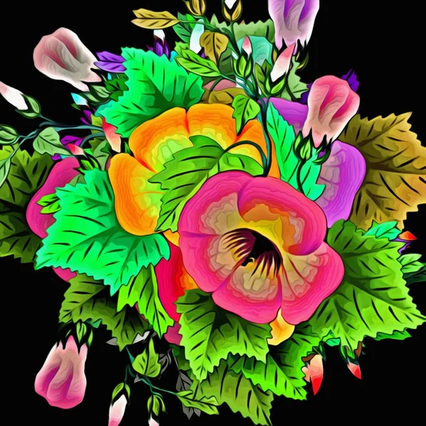 Abstract Floral Psychedelic Background Stylization Colored Chaotic Stickers Form Leaves —  Fotos de Stock