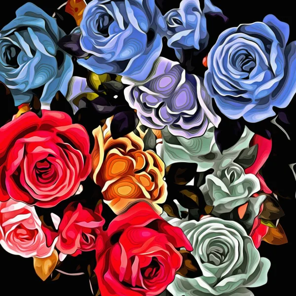 Абстрактные Цветочные Психоделические Фоновые Стилизации Цветных Хаотических Наклеек Виде Листьев — стоковое фото