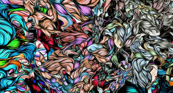 Abstract Floral Psychedelic Background Stylization Colored Chaotic Stickers Form Leaves — Foto de Stock