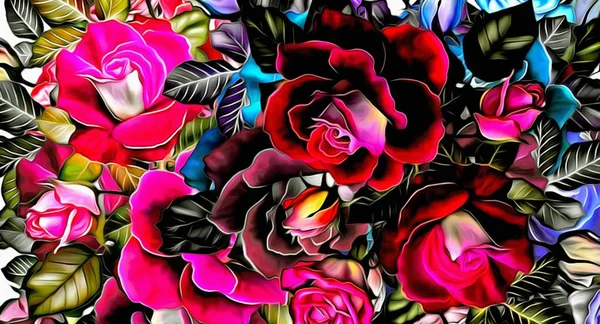 Abstract Floral Psychedelic Background Stylization Colored Chaotic Stickers Form Leaves Fotos de stock libres de derechos