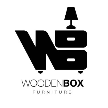 Minimalist furniture logo vector design. The letters W and B are stylized in the logo. Furniture store wooden box.